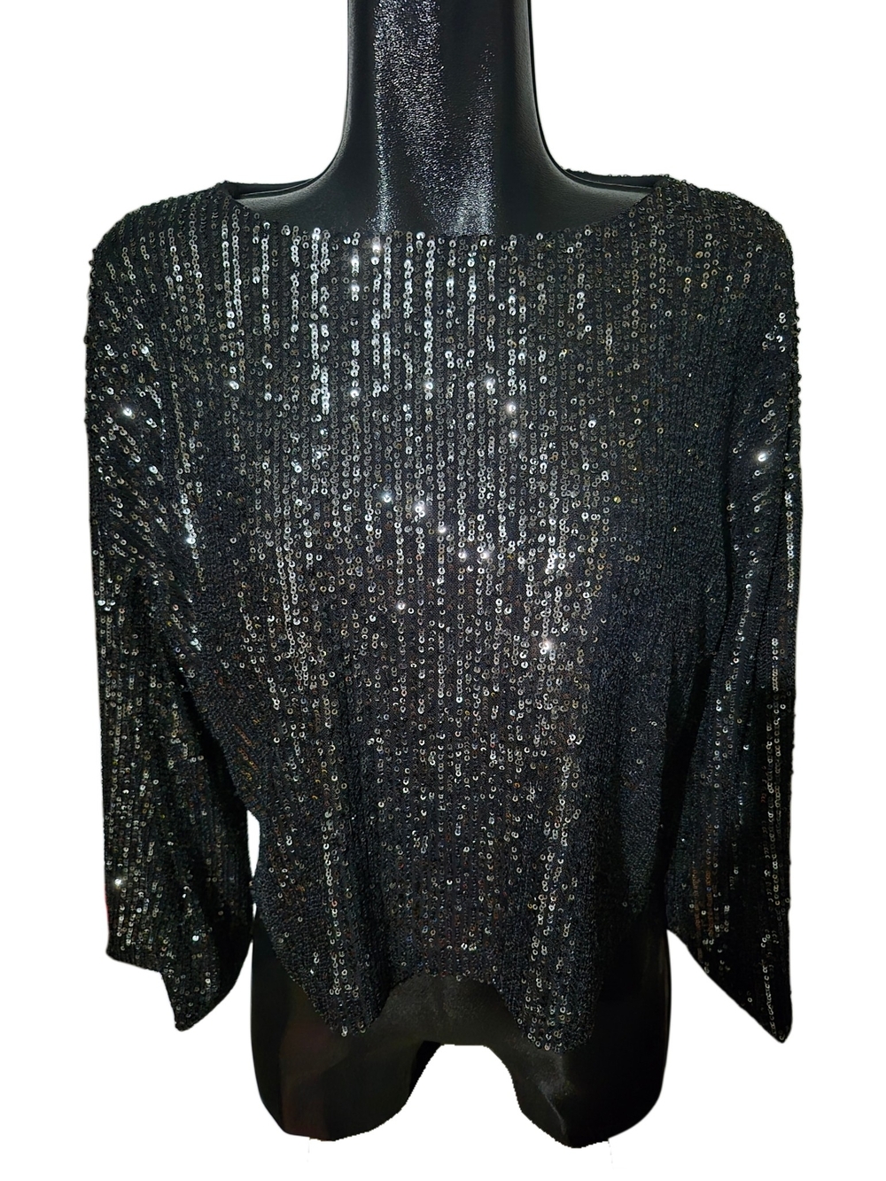 Cupcakes And Cashmere Women's Black Sequin Wide Sleeve Boxy Fit Top XS